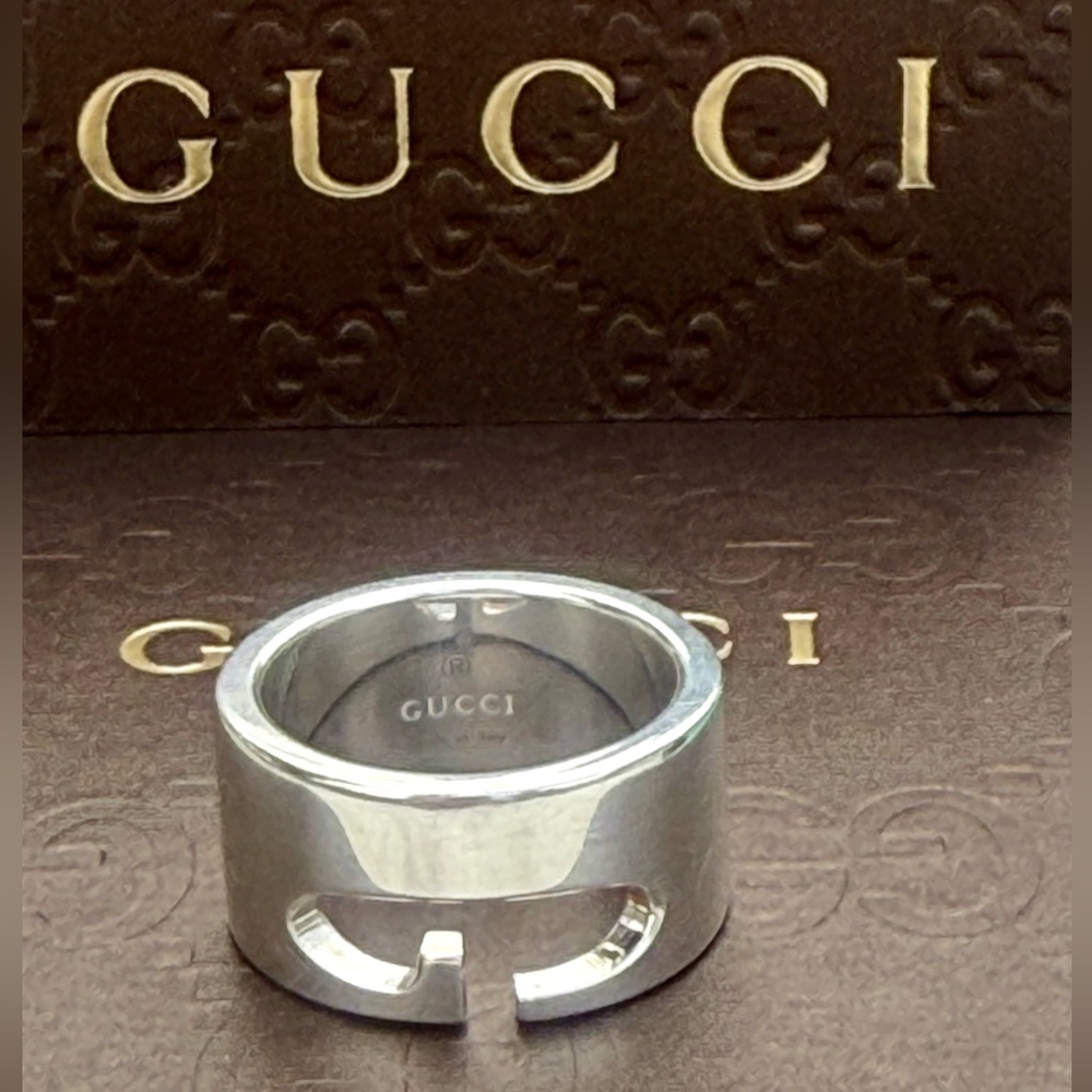GUCCI Cutout G Logo 925 Sterling Silver Ring